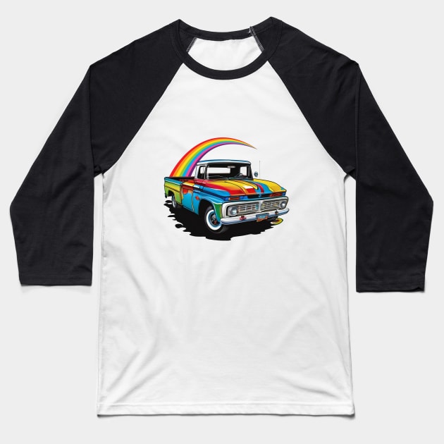 Artistic Antique Colorful Pick-Up Truck Baseball T-Shirt by ToochArt